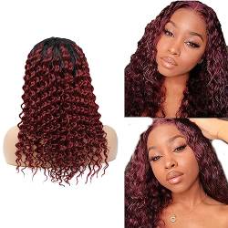 LYBYL Human Hair Wig Echthaar Perücke Red Wig Perücke Damen Lace Front Wig T1B/99J Water Wave Burgundy Wig Human Hair Wig 4x4 Lace Closure Wig Ombre Peruvian Wig 20 Zoll(50.8cm) von LYBYL