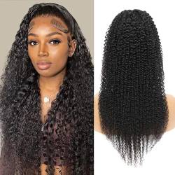 LYBYL Human Hair Wig Perücke Damen 4X4 Lace Front Wig Grade 9A Brazilian Virgin Hair Wig With Baby Hair Natural Black Jerry Curly Wig For Women 180% Density 18 Zoll(45.72cm) von LYBYL