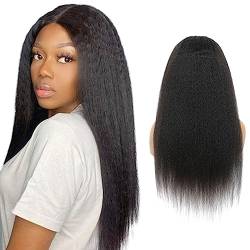 LYBYL Human Hair Wig Perücke Damen 4X4 Lace Front Wig Kinky Straight Human Hair Wig 180% Density For Women Glueless Wig 9A Brazilian Human Hair HD Lace Closure Wig 20 Zoll(50.8cm) von LYBYL