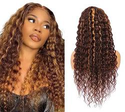 LYBYL Human Hair Wig Perücke Damen 4x4 Lace Front Wig Jerry Curly Wig With Baby Hair Wet And Wavy Wig Pre Plucked P4/30 Color Indian Virgin Hair Wig 180% Density 24 Zoll(61cm) von LYBYL