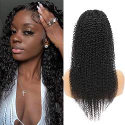 LYBYL Human Hair Wig Perücke Damen Echthaar 4x4 Free Part Lace Front Wigs Pre Plucked Lace Closure Wigs For Black Women Glueless Wig 180% Density Natural Black Color 28 Zoll(71.12cm) von LYBYL