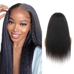 LYBYL Human Hair Wig Perücke Damen Echthaar Lace Front Wig Kinky Straight Wig With Natural Hairline 4x4 Free Part Lace Closure Wig 180% Density With Baby Hair 26 Zoll(66.04cm) von LYBYL