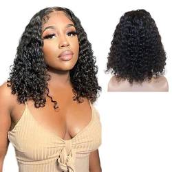 LYBYL Human Hair Wig Perücke Damen Lace Front Wigs Pre Plucked Bleached Knots Remy Peruvian Wig For Black Women Water Wave 4X4 Transparent Lace Wig 180% Density 14 Zoll(35.56cm) von LYBYL