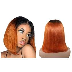 LYBYL Human Hair Wigs Echthaar Perücke 4X4 Free Part Lace Front Wig Black To Orange Ombre Wig Transparent Lace Wig For Black Women 9A Brazilian Virgin Hair Wig 8 Zoll(20.23cm) von LYBYL