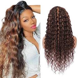 LYBYL Lace Front Wig Human Hair Echthaar Perücke 9A Brazilian Virgin Hair Kinky Curly Wig For Black Women 4X4 Lace Closure Wig With Baby Hair P4/30 Ombre Blonde Wig 22 Zoll(55.88cm) von LYBYL