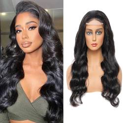 LYBYL Lace Front Wig Human Hair Wig 4X4 Free Part Lace Closure Wig Pre Plucked Bleached Knots Remy Brazilian Lace Wigs For Black Women Body Wave 200% Density Glueless Wig 20 Zoll（50.8cm） von LYBYL