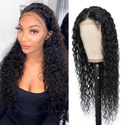 LYBYL Lace Front Wigs Echthaar Perücke Glueless Wig Pre Plucked Bleached Knots Brazilian Virgin Hair Wig Lace Closure Wigs Water Wave 4X4 Free Part Lace Wig 200% Density 18 Inch(45.72cm) von LYBYL