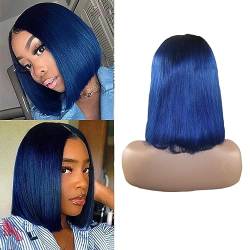 LYBYL Lace Wig Bob Wig Human Hair Wig 4X4 Free Part Lace Closure Wig 8A Brazilian Virgin Hair Wig Dark To Blue Ombre Wig Perücke Echthaar Transparent Lace Front Wig 180 Density 12 Zoll(30.48cm) von LYBYL