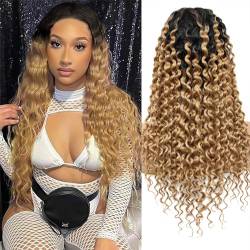 LYBYL Perücke Damen Echthaar Perücke 1B27 Color 4X4 Free Part Lace Front Wigs 8A Brazilian Human Hair Wig Water Wave Honey Blonde Wig HD Lace Wig With Baby Hair 22 Zoll(55.88cm) von LYBYL