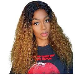 LYBYL Perücke Damen Echthaar Perücke 4x4 Lace Front Wigs 1B/27 Two Tone Ombre Wig 4x4 Free Part HD Lace Wig With Baby Hair Brazilian Virgin Hair Wig Jerry Curly Wig 26 Zoll(66.04cm) von LYBYL
