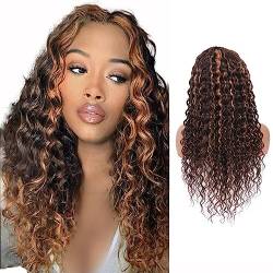 LYBYL Perücke Damen Echthaar Perücke Human Hair Wig 4x4 Lace Front Wig Jerry Curly Wig With Baby Hair Pre Plucked P4/30 Color Brazilian Hair Wig 180% Density Wet And Wavy 30 Zoll(76.2cm) von LYBYL