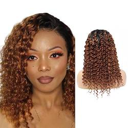 LYBYL Perücke Damen Human Hair Wig 1B30 Perücke Blond 4x4 Lace Front Wig Ombre Honey Blonde Water Wave Wig 180% Density Ombre Brown Colored Wigs For Black Women 24 Inch(60.96cm) von LYBYL