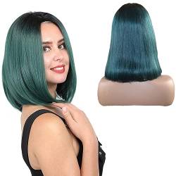 LYBYL Perücke Damen Human Hair Wig Echthaar Perücke 4x4 Lace Front Wig With Bleached Knots Ombre Wigs Straight Remy Hair Wig Grade 8A 1B/Green Transparent Lace Wig 10 Zoll(25.4cm) von LYBYL