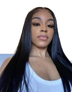 LYBYL Perücke Damen Lace Front Wig Echthaar Perücke Real Brazilian Human Hair Wigs Straight 4X4 Free Part Lace Closure Wigs Pre Plucked Natural Hairline Glueless Wig 28 Zoll(71.12cm) von LYBYL