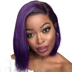 LYBYL Perücke Echthaar Bob Wig Human Hair Free Part Lace Front Wigs 4X4 Lace Closure Wig Pre Plucked Dark To Purple Human Hair Wig Ombre Straight Glueless Wig 1B/Purple Wig 10 Zoll(25.4cm) von LYBYL