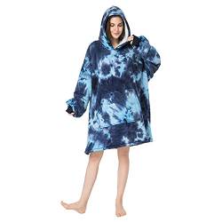 LYCICILI hoodie decke lang Outdoor-Winterjacke, tragbare Batik-Liege, Pullover-Sweatshirt mit Kapuze, Schlafdecke (Color : Dark Blue, Size : One size) von LYCICILI