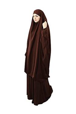 LYDHDY Damen Einteiliges Gebetskleid Muslimisches Eid muslimische Frauen mit Kapuze Long Khimar Prayer Garment 2-teiliges Set Abaya-Kleid Full Cover Islamic Clothing (Color : Café, Size : L) von LYDHDY