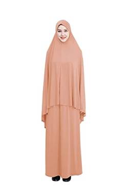 LYDHDY Muslim Roben Frauen Ramadan Khimar Abaya Hijab Kleid Zweiteilige muslimische Mode Gebetskleidung Jilbab islamische Kleidung Kleid muslimische Frau Kleid (Color : Shrimp red, Size : L) von LYDHDY