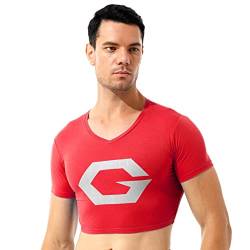 Mens männlich Club Rundhals T-Shirt Number Drucken Crop Top Turnhalle Running Sportswear Fußballspieler Cosplay Kostüm Nachtwäsche (Color : Type B Red, Size : L) von LYDHDY
