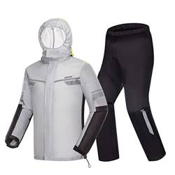 Regensachen männer Modesport Regenmantel Männer wasserdicht Regenmantel Anzug Motorrad Regenjacke Licht weich 210T Nylon Regenmantel 3D reflektieren Licht (Color : Silver gray, Size : 3XL) von LYDHDY