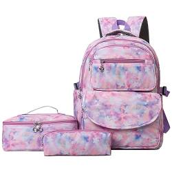 LYEAA 3Pcs Kawaii Rucksäcke mit Mittagessen Tasche & Bleistift Fall Doppel Umhängetasche Set Stern Gedruckt Multifunktional für Elementary Middle Kids, rose, Casual von LYEAA