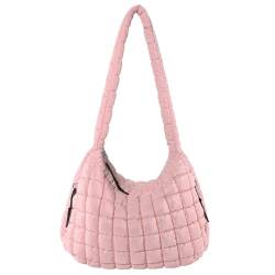 LYEAA Damen-Handtasche, gesteppt, Nylon, großes Fassungsvermögen, einfarbig, modische Puffer-Umhängetasche, rose, 270*71*200mm von LYEAA