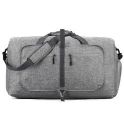 LYEAA Fitness-Sporttasche, faltbar, Reisetasche, verstellbarer Riemen, große Reisetasche, Wochenendtasche, für Herren und Damen, grau, modisch von LYEAA