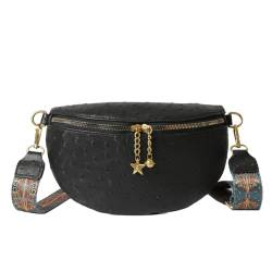 LYEAA Frauen Leder Brust Tasche Mode Vintage Crossbody Tasche Breit Verstellbarer Riemen Klassische Fanny Pack Pendeln Tasche, Schwarz , Casual von LYEAA