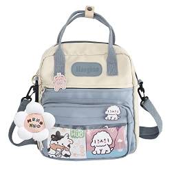 LYEAA Kawaii Rucksack for Schüler, niedlicher ästhetischer Reiserucksack, japanischer Harajukue Canvas Schultasche mit Kawaii Pin und Zubehör Laptop Büchertaschen, 01-blau von LYEAA