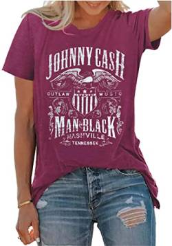 Country Music T-Shirt für Damen Vintage Nashville Tennessee Grafik Shirts Musikliebhaber Sommer Urlaub Top Shirt Tee, Violett, X-Groß von LYEIAO