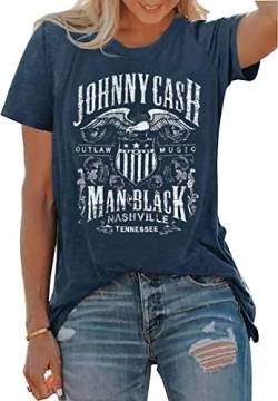 Country Music T-Shirt für Frauen Vintage Nashville Tennessee Grafikshirts Musikliebhaber Sommer Urlaub Top Shirt Tee, Blau, Groß von LYEIAO