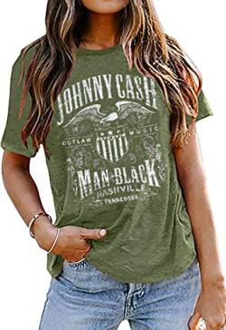 Country Music T-Shirt für Frauen Vintage Nashville Tennessee Grafikshirts Musikliebhaber Sommer Urlaub Top Shirt Tee, Grün , X-Groß von LYEIAO