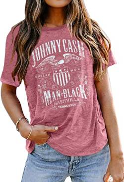 Country Music T-Shirt für Frauen Vintage Nashville Tennessee Grafikshirts Musikliebhaber Sommer Urlaub Top Shirt Tee, S-Pink, Klein von LYEIAO