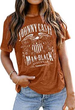 Country Music T-Shirt für Frauen Vintage Nashville Tennessee Grafikshirts Musikliebhaber Sommer Urlaub Top Shirt Tee, S-braun, Groß von LYEIAO