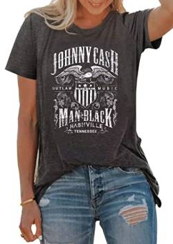 Country Music T-Shirt für Frauen Vintage Nashville Tennessee Grafikshirts Musikliebhaber Sommer Urlaub Top Shirt Tee, grau dunkel, Groß von LYEIAO