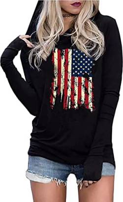LYEIAO Amerikanische Flagge Mode Hoodie für Frauen USA Flagge Grafik T-Shirt 4. Juli Patriotische Langarm Hoodie Pullover Tops, Schwarz-1, S von LYEIAO