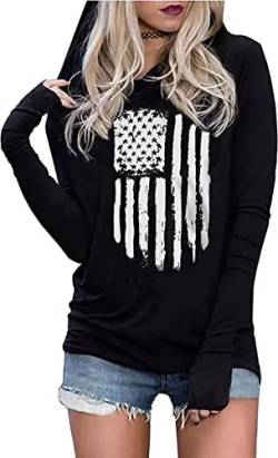 LYEIAO Amerikanische Flagge Mode Hoodie für Frauen USA Flagge Grafik T-Shirt 4. Juli Patriotische Langarm Hoodie Pullover Tops, schwarz 2, M von LYEIAO