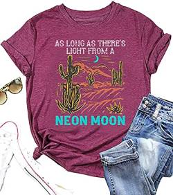 Neon Moon Shirt für Frauen Country Musik T-Shirt Retro Western Tee Shirt Brooks and Dunn Shirt Musik Lover Top Tee Shirts, violett, Mittel von LYEIAO