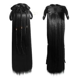 Frauen Synthetische Hanfu Stirnband Haar Verlängerung Chinesischen Stil Cosplay Antike Haarteil Haar Zubehör Kopfschmuck Schwarz (Color : Wig C) von LYHHGS