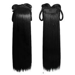 Frauen Synthetische Hanfu Stirnband Haar Verlängerung Chinesischen Stil Cosplay Antike Haarteil Haar Zubehör Kopfschmuck Schwarz (Color : Wig F) von LYHHGS