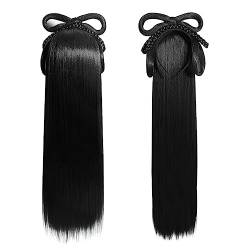 Frauen Synthetische Hanfu Stirnband Haar Verlängerung Chinesischen Stil Cosplay Antike Haarteil Haar Zubehör Kopfschmuck Schwarz (Color : Wig I) von LYHHGS