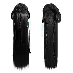 Frauen Synthetische Hanfu Stirnband Haar Verlängerung Chinesischen Stil Cosplay Antike Haarteil Haar Zubehör Kopfschmuck Schwarz (Color : Wig L) von LYHHGS