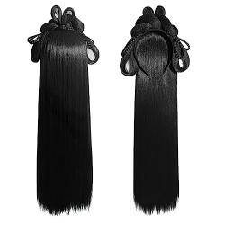 Frauen Synthetische Hanfu Stirnband Haar Verlängerung Chinesischen Stil Cosplay Antike Haarteil Haar Zubehör Kopfschmuck Schwarz (Color : Wig P) von LYHHGS