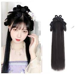 Hanfu Cosplay Perücken Frauen Schwarz Anime Alte Chinesische Hanfu Perücken Kopfbedeckungen Zubehör Hanfu Lange Gerade Perücken Schwarze Perücke Stirnband (Color : Corgi) von LYHHGS