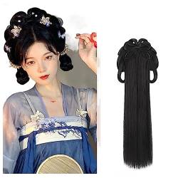 Hanfu Cosplay Perücken Frauen Schwarz Anime Alte Chinesische Hanfu Perücken Kopfbedeckungen Zubehör Hanfu Lange Gerade Perücken Schwarze Perücke Stirnband (Color : Golden cicada) von LYHHGS