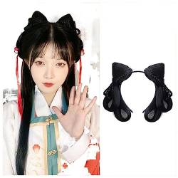 Hanfu Cosplay Perücken Frauen Schwarz Anime Alte Chinesische Hanfu Perücken Kopfbedeckungen Zubehör Hanfu Lange Gerade Perücken Schwarze Perücke Stirnband (Color : Lucky Rabbit) von LYHHGS