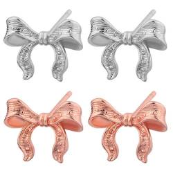 2 Paar Bow Earrings, Gold Silber Bogen Ohrstecker Ohrringe für Damen, Schleifen Schmuck Frauen,Schleife Ohrstecker Damen Band Ohrringe von LYITZW