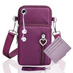 Handytasche Zum Umhängen Damen Handy Tasche Umhängetasche Lila Mit Geldbörse Zum Umhängen Mädchen Mit Kopfhörer Eingang Schultertasche Handytaschen Verstellbar Schultergurt Armtasche Sportarmband von LYJOW