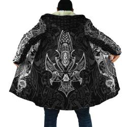 Kapuzenjacke Herren Winterjacke Wikinger keltischer Knoten Krähe Wolf Fenrir Odin 3D Drucken Langarm Freizeitjacke Mittel und lang Windbreaker Sherpa Fleece Coat Verdicken Warm halten Mantel_XL von LYNNB