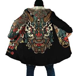 LYNNB Kapuzenjacke Herren Winterjacke Japan Mythos Samurai Geistermaske 3D Drucken Langarm Freizeitjacke Mittel und lang Windbreaker Sherpa Fleece Coat Verdicken Warm halten Mantel Outdoor_L von LYNNB